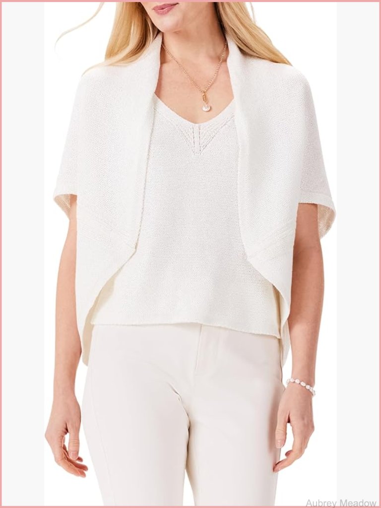 Women's Relaxed Fit Open Front Cardigan - Cotton Blend, Elbow Sleeve